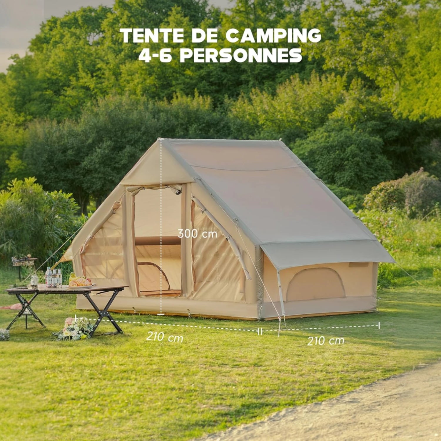 Tente montage rapide, structure gonflable pour 3 à 6 personnes