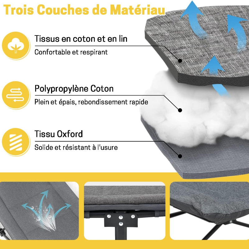 Lit de camping, pliant avec matelas et oreiller intégrés,  pas cher solide