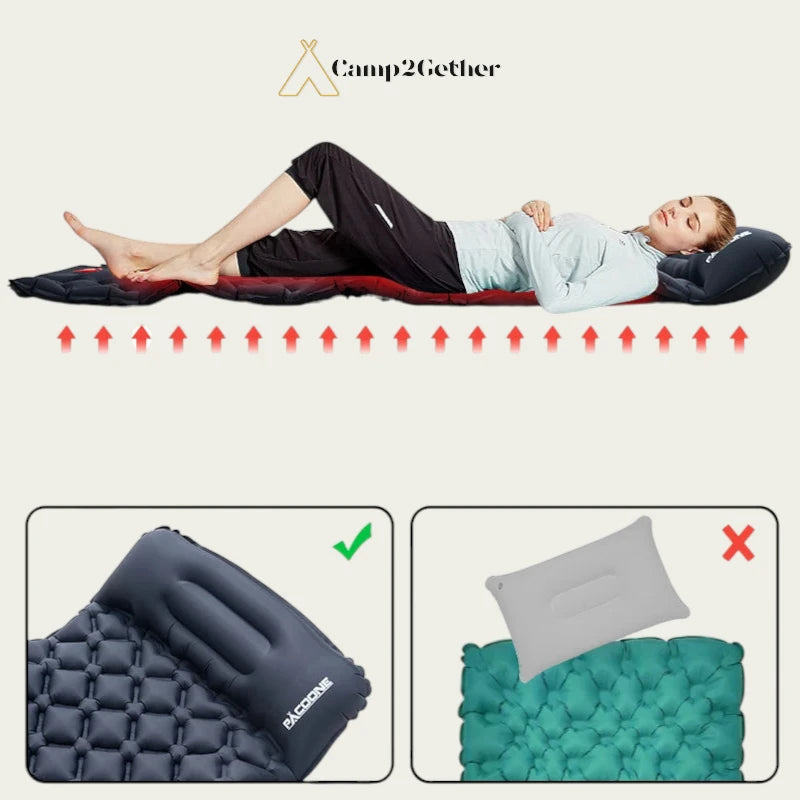 Matelas Gonflable avec Oreillers pour Camping ou Bivouac en Randonnée