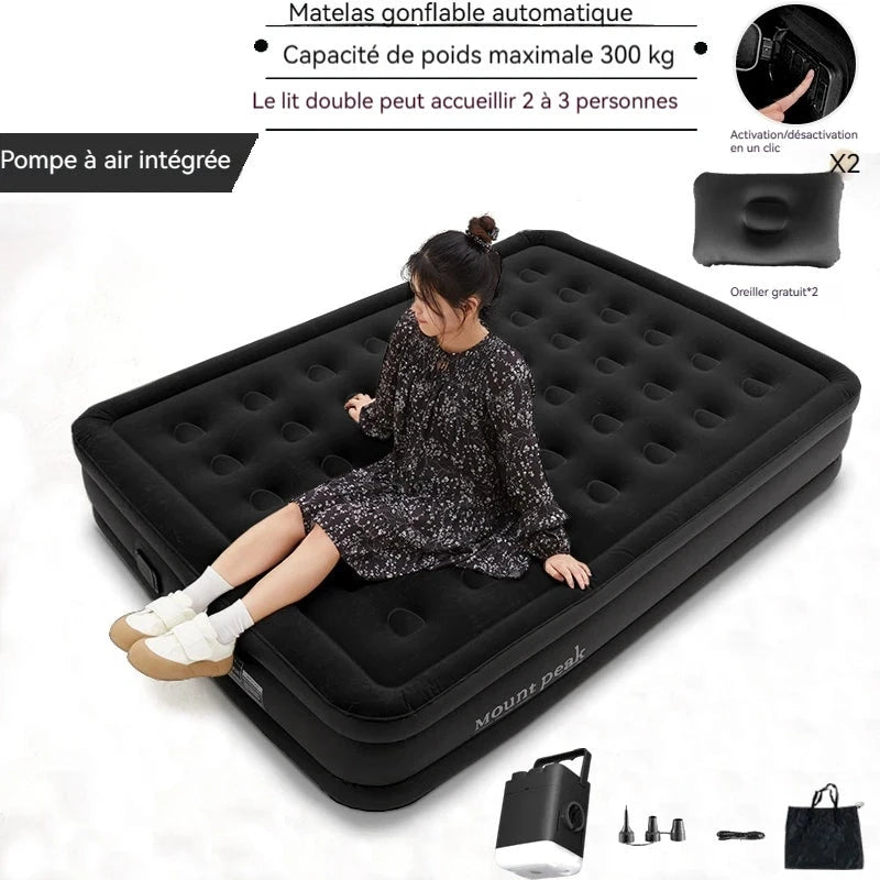 Matelas gonflable, gonfleur à batterie rechargeable intégré noir