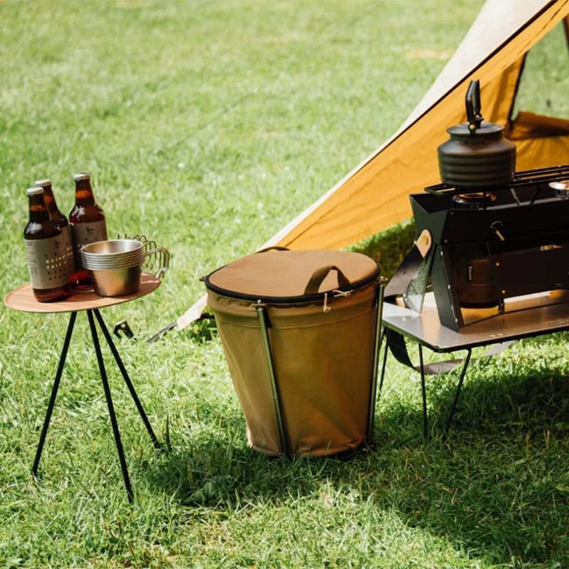 Poubelle de camping ou bivouac, toile canvas, pliable 20L esthétique
