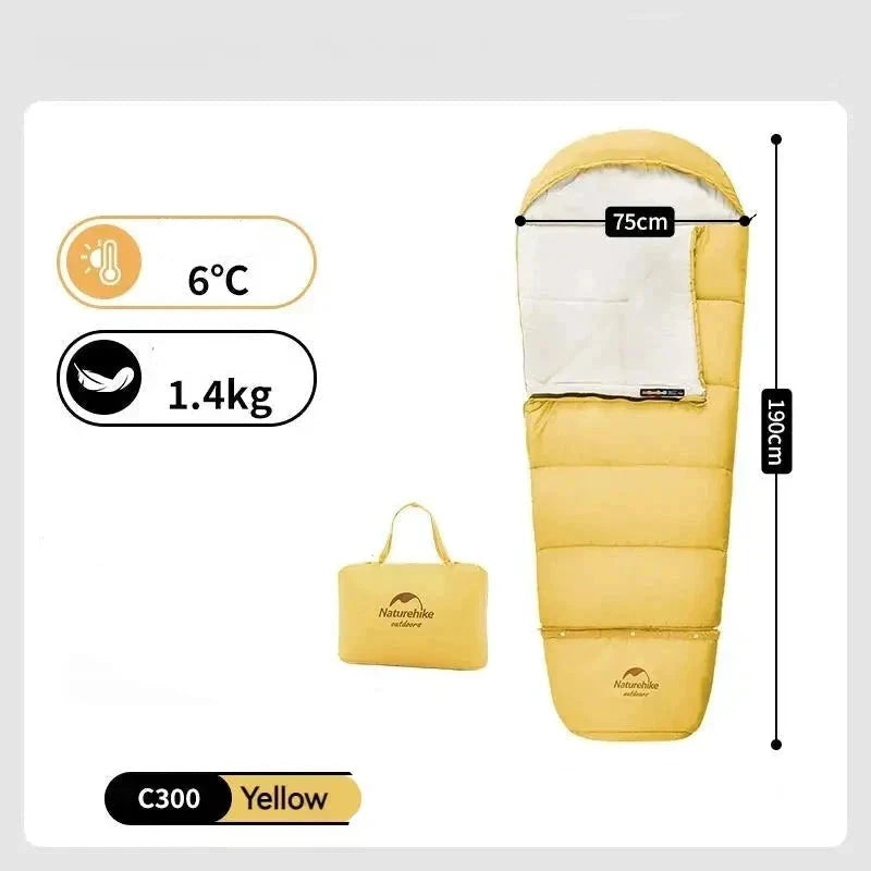 Sac de Couchage Enfant, duvet, 3 saisons, jaune, 1,4kg