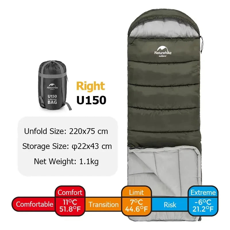 Sac de couchage compact, U150 vert droit