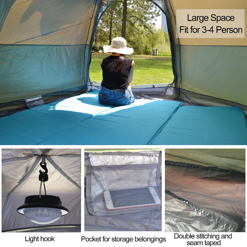 Tente de Camping ou bivouac, pour 3-4 personnes, montage rapide 60 secondes dome 3 à 4 personnes