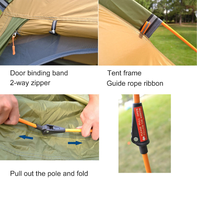 Tente de Camping ou bivouac, pour 3-4 personnes, montage rapide innovant
